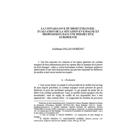 La connaissance du droit étranger : évaluation de la situation en Espagne et propositions...  - PALAO MORENO