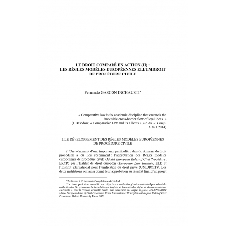 Le droit comparé en action (II) : les règles modèles européennes Eli/Unidroit de procédure civile - Fernando GASCÓN INCHAUSTI