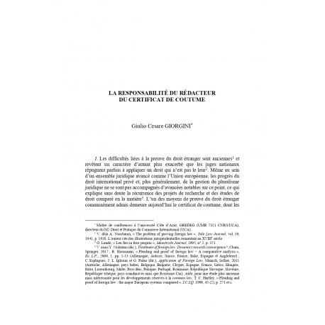 La responsabilité du rédacteur de certificat de coutume - Giulio Cesare GIORGINI
