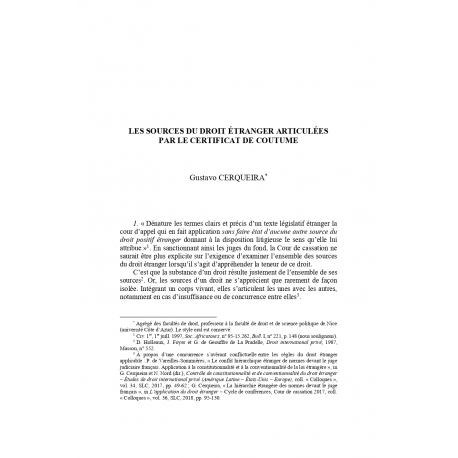 Les sources du droit étranger articulées par le certificat de coutume - Gustavo CERQUEIRA