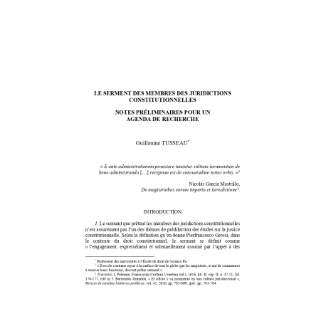 Le serment des membres des juridictions constitutionnelles - Guillaume TUSSEAU