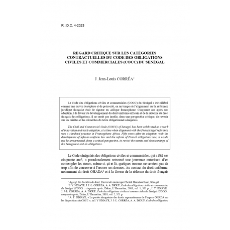Regard critique sur les catégories contractuelles du Code des obligations civiles et commerciales (COCC) du Sénégal