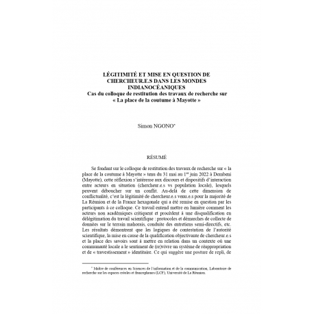 Légitimité et mise en question de chercheur.e.s dans les mondes indianocéaniques - NGONO