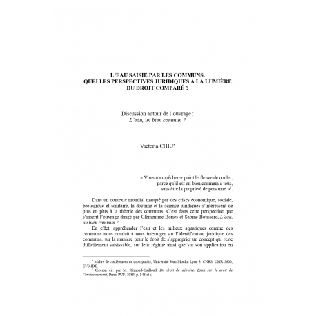 L'eau saisie par les communs. Quelles perspectives juridiques à la lumière du droit comparé ? - CHIU