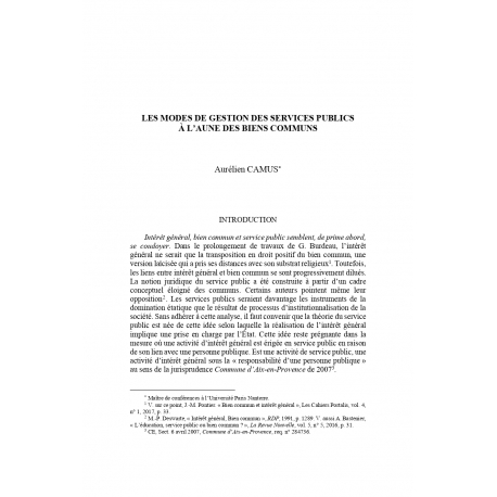 Les modes de gestion des services publics à l'aune des biens communs - CAMUS