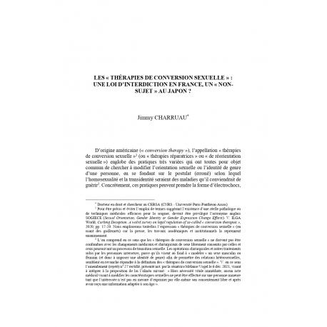 "Les thérapies de conversion sexuelle" : une loi d'interdiction en France, un "non-sujet" au Japon ? - CHARRUAU