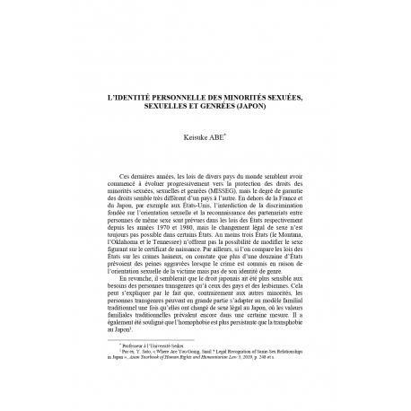 L'identité personnelle des minorités sexuées, sexuelles et genrées (Japon) - ABE