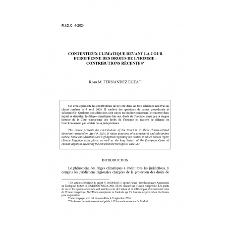 Contentieux climatique devant la cour européenne des droits de l'homme - FERNANDEZ EGEA