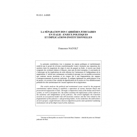 La séparation des carrières judiciaires en Italie - NATOLI