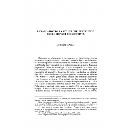 L'évaluation de la recherche, pertinence, évolutions et perspectives - MARIE
