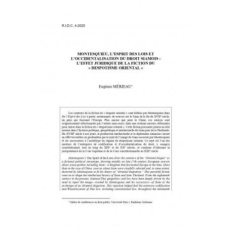 Montesquieu, L'esprit des lois et l'occidentalisation du droit siamois - MERIEAU
