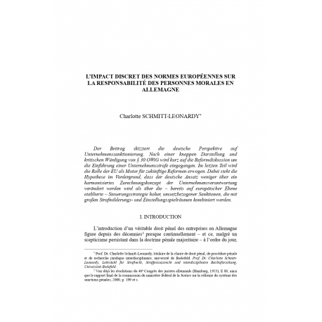L'impact discret des normes européennes sur la responsabilité des normes morales en Allemagne - SCHMITT-LEONARDY