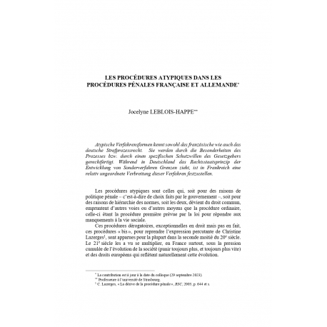 Les procédures atypiques dans les procédures pénales française et allemande - LEBLOIS-HAPPE