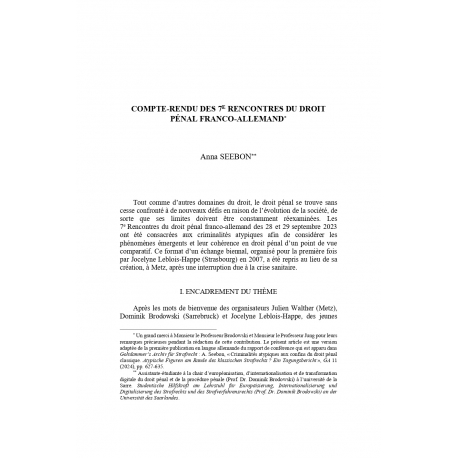 Compte-rendu des 7e rencontres du droit pénal franco-allemand - SEEBON