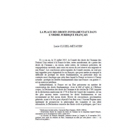 CLUZEL-MÉTAYER - La place des droits fondamentaux dans l'ordre juridique français
