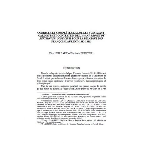 Corriger et compléter le loi. les vues avant-gardistes de l'avant-projet de révision du Code civil... - HEIRBAUT & BRUYERE