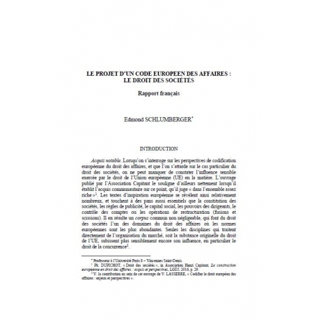 Le projet d'un code européen des affaires : le droit des sociétés - rapport français - SCHLUMBERGER