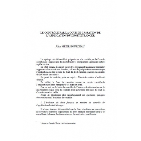 Le contrôle par la Cour de cassation de l'application du droit étranger - MEIER-BOURDEAU
