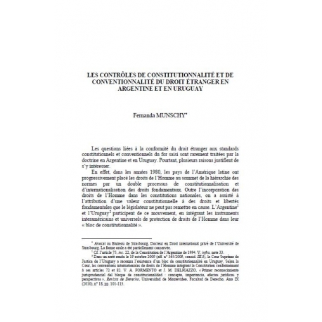 Les contrôles de constitutionnalité et de conventionnalité du droit étranger en Argentine et en Uruguay - MUNSCHY
