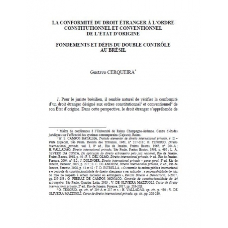 La conformité du droit étranger à l'ordre constitutionnel et conventionnel de l'Etat d'origine (Brésil) - CERQUEIRA