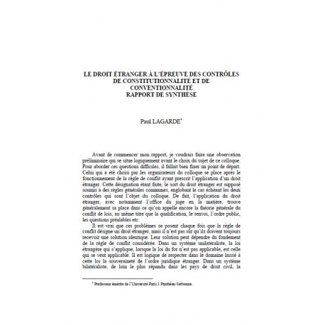 Le droit étranger à l'épreuve des contrôles de constitutionnalité et de conventionnalité, rapport de synthèse - LAGARDE