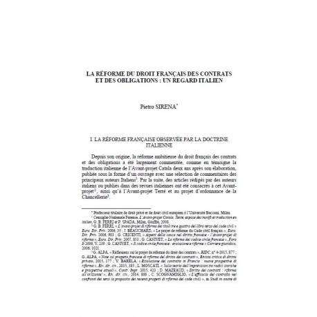La réforme du droit français des contrats et des obligations : un regard italien - SIRENA